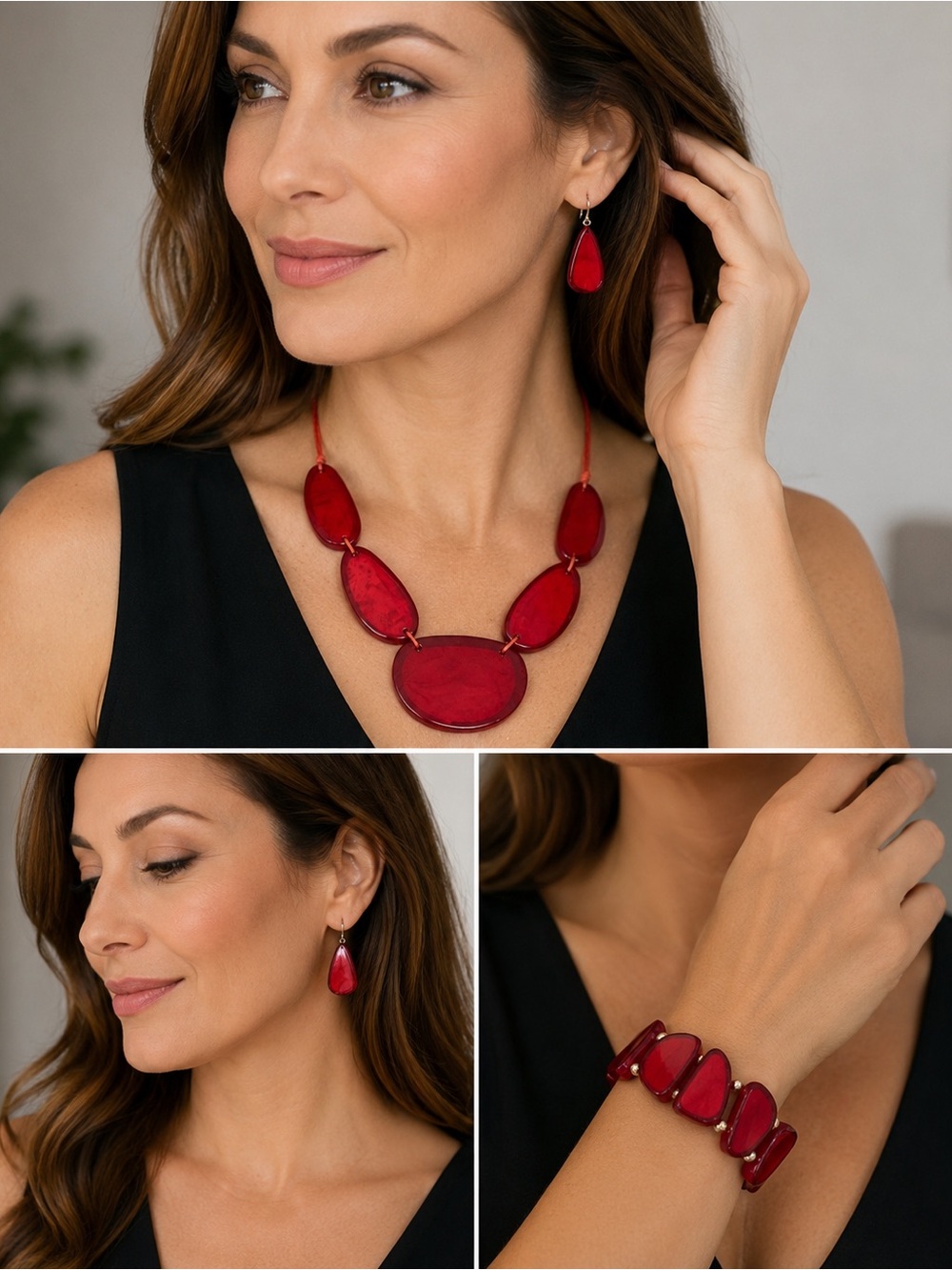 ❤️ Bold Red Statement Jewelry Set – Necklace, Earrings & Bracelet